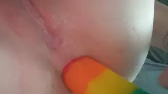 Fucking my dirty rear-end with my rainbow dildo