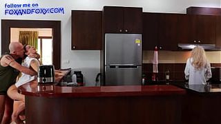 Almost caught surprise anal cream pie rear-end fucking close to mother-in-law cooking breakfast