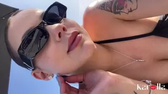 The Latin brunette showed off in the pool at the resort and then asked her BF for milk!