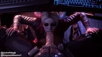 Harley Quinn Swallowing The Bat Under His Desk