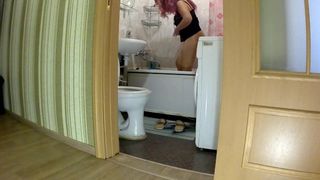 In the Toilet, the Son Fucked Stepmom in the Ass. Stepmom and Son Anal Sex