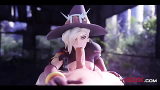 Witch Mercy Sensually Gobbles Enormous Penis