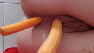 Fucking my virgin teeny holes with meaty carrots instead of toys
