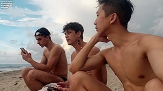 Cruising On The Beach, Japanese Man Butt Sexed By Uncut Latino Jock Nathan Lin, Valerio O