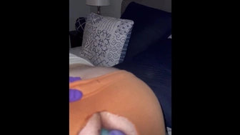 Sissy sub gets woke up by mistress to blow her chunky schlong, then she shoves monstrous dildo in his butt