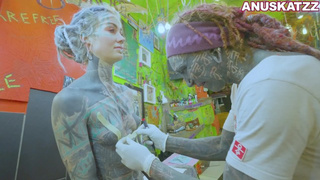 Tattoo model Anuskatzz gets nipple piercings while anal fuck hard-core extreme rough sex BDSM bizarre