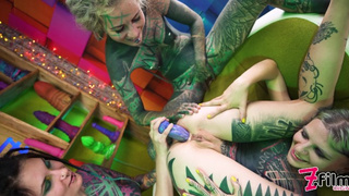 Tattoo lezzie chicks sperm play with fantasy dildo in snatch anal fun bum to mouth sextoy masturbate