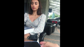 sweet slut uses vibrator in public in front of her horny bf.