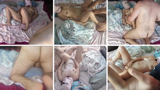 Charming amatuer lovers erotic massage with oil on the body.