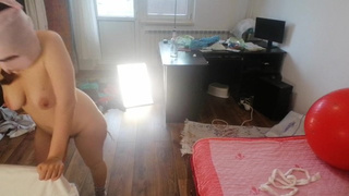 Cute wifey has fun trying on clothes and cutting them. Brunette dances naked around the house.