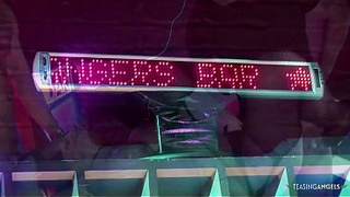 As soon as the busty brunette milf enters the bar she starts an anal threesome