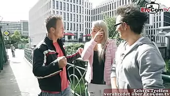 STREET FLIRT - German blonde teeny picked up for anal threesome